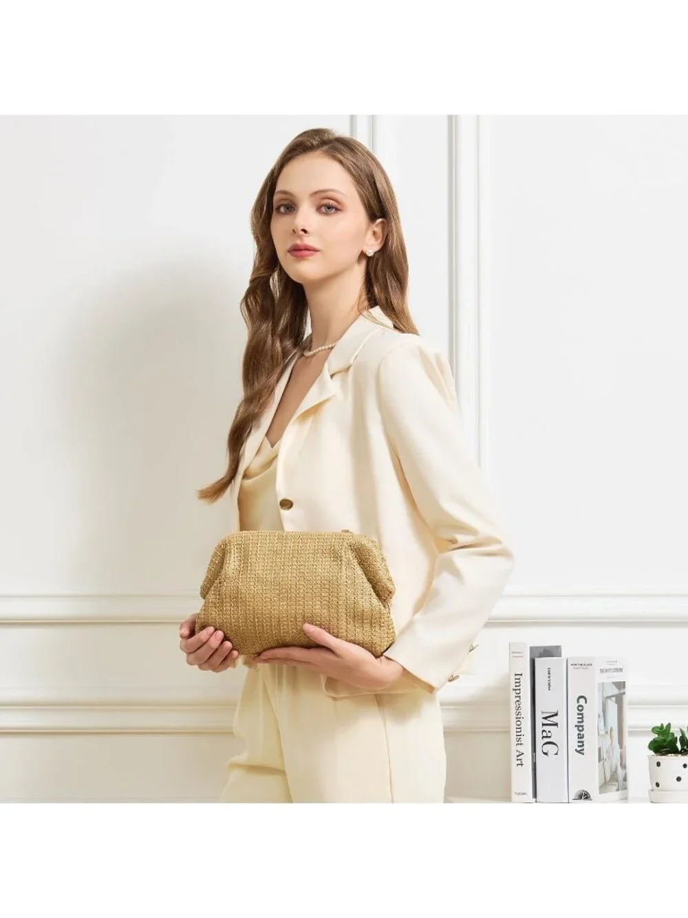 Women’s Colorful Straw Woven Clutch Purse Crossbody Evening Wedding Handbag